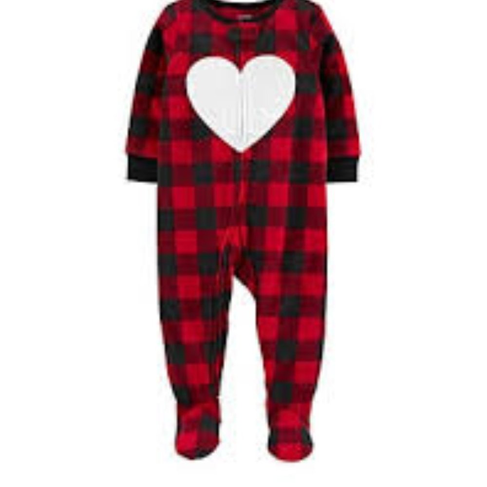 Carter's Buffalo Check Heart Footed 1-Piece Pajamas for Baby  NWT